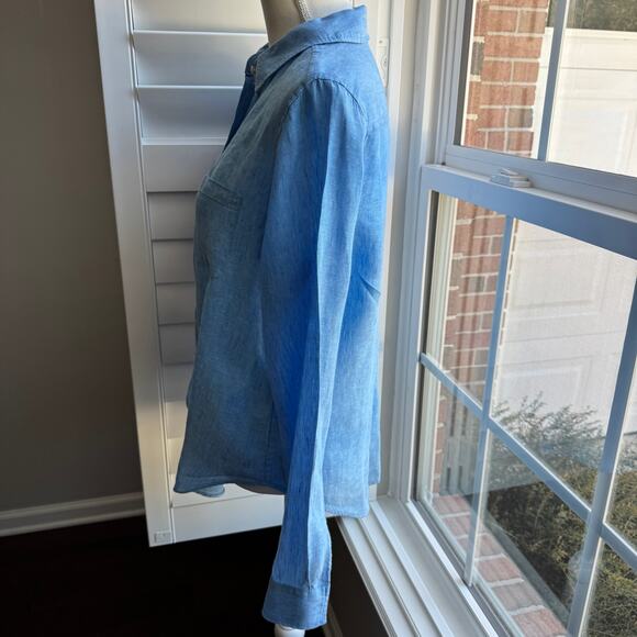 LILLY PULITZER Shirt Womens S Sea View Beckon Blue 100% Linen Coastal Vacation - Picture 4 of 8